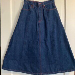 BSides Simone A-Line Denim Midi Skirt Rinse Indigo SZ X